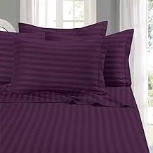 Elegant Comfort Best, Softest, Coziest 6-Piece Sheet Sets! - 1500 Premier Hotel Quality Luxurious Wrinkle Resistant 6-Piece Damask Stripe Bed Sheet Set, King Eggplant/Purple