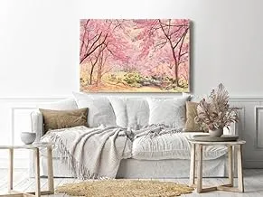 لوحة فنية جدارية من القماش ، صورة مجردة مؤطرة للمناظر الطبيعية زهرة وردية من شجرة الكرز البرية 90x60 سم