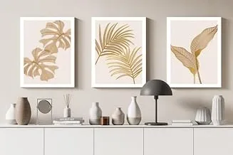 Canvas Wall Art, Abstract Framed Portrait of Golden foliage 90x60cm