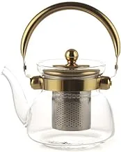 إبريق شاي زجاجي مقاوم للحرارة من البورسليكات بمقبض ذهبي من الفولاذ المقاوم للصدأ وفلتر قابل للإزالة | إبريق شاي زجاجي (4000 مل)