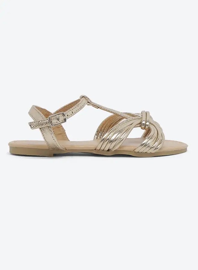 R&B Textured Strap Sandals With Buckle Closure Gold