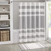 Madison Park Shower Curtain, Waffle Weave, Pieced Design Fabric Shower Curtain with 3M Scotchgard Moisture Management, Premium Spa Quality Modern Shower Curtains for Bathroom, Standard 72