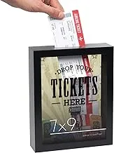 Americanflat 7x9 Drop Your Tickets Here' Decorative Memento Memory Ticket Shadowbox Frame With Top-Loading Slot - For Sports, Concert, Movie Stub, Travel Keepsake. Polished Glass Front - Black