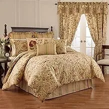 Waverly Imperial Dress Modern Farmhouse Floral 4-Piece Reversible Comforter Set, Queen, Antique