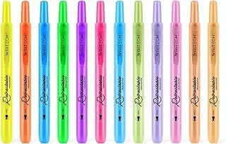 WRITECH Retractable Highlighters 12 Neon+Pastel Assorted Colors: Chisel Tip Click Aesthetic Highlighter Marker Pens Pack Multi Colored Ink No Bleed Smear for Highlighting Journaling