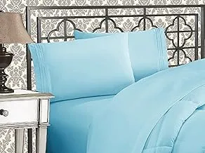 Elegant Comfort Luxurious 1500 Thread Count Egyptian Quality Three Line Embroidered Softest Premium Hotel Quality 4-Piece Bed Sheet Set, Wrinkle and Fade Resistant, Full, Aqua Blue