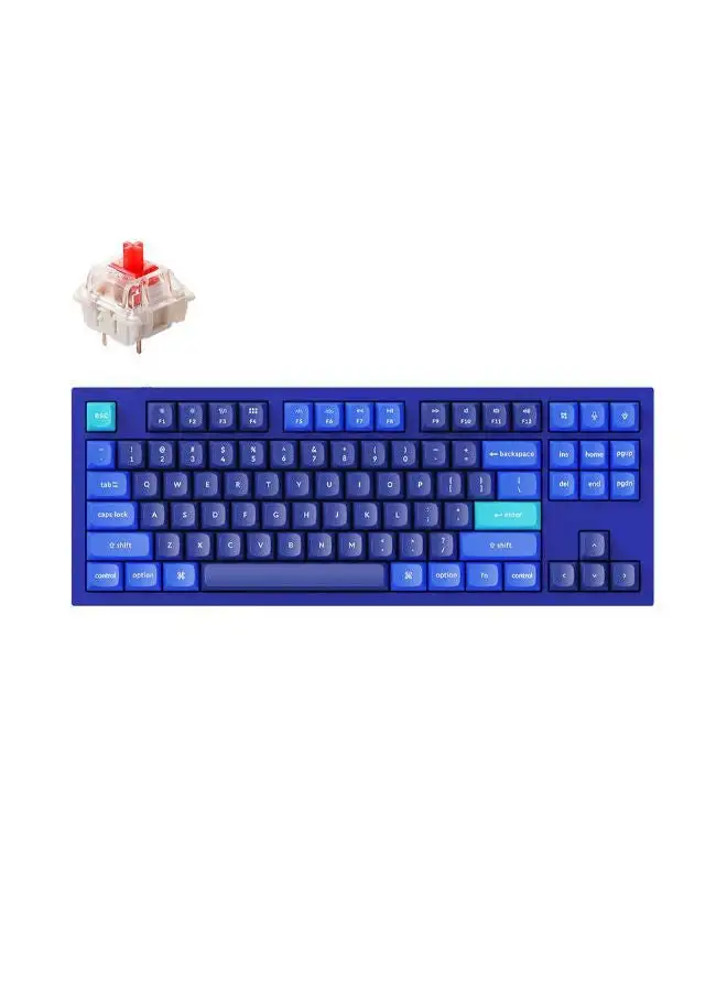 Keychron Q3-O1 QMK مخصص قابل للتبديل السريع Gateron G-PRO لوحة مفاتيح ميكانيكية بمفتاح أحمر مجمعة بالكامل باللون الأزرق الداكن RGB مع مقبض