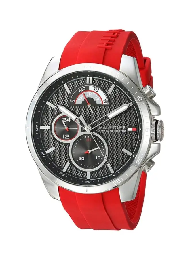 TOMMY HILFIGER Men's Sport Round Shape Silicone Strap Analog Wrist Watch 46 mm - Red - 1791351