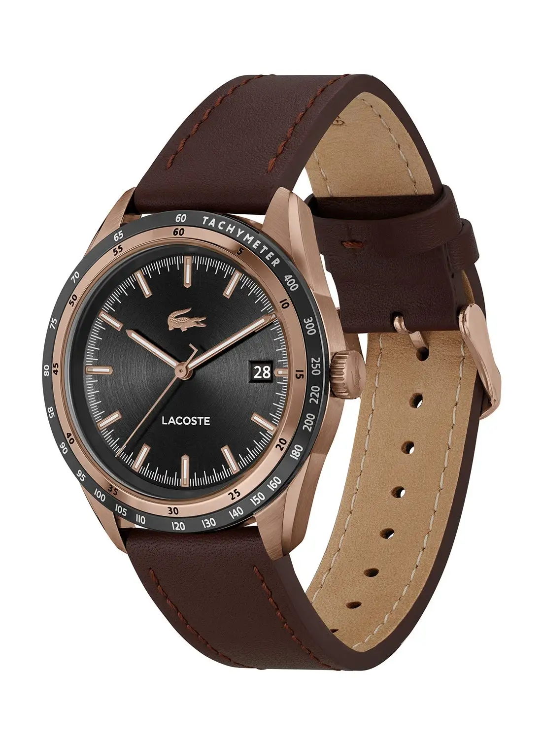LACOSTE Men's Analog Round Shape Leather Wrist Watch 2011293 - 40 Mm