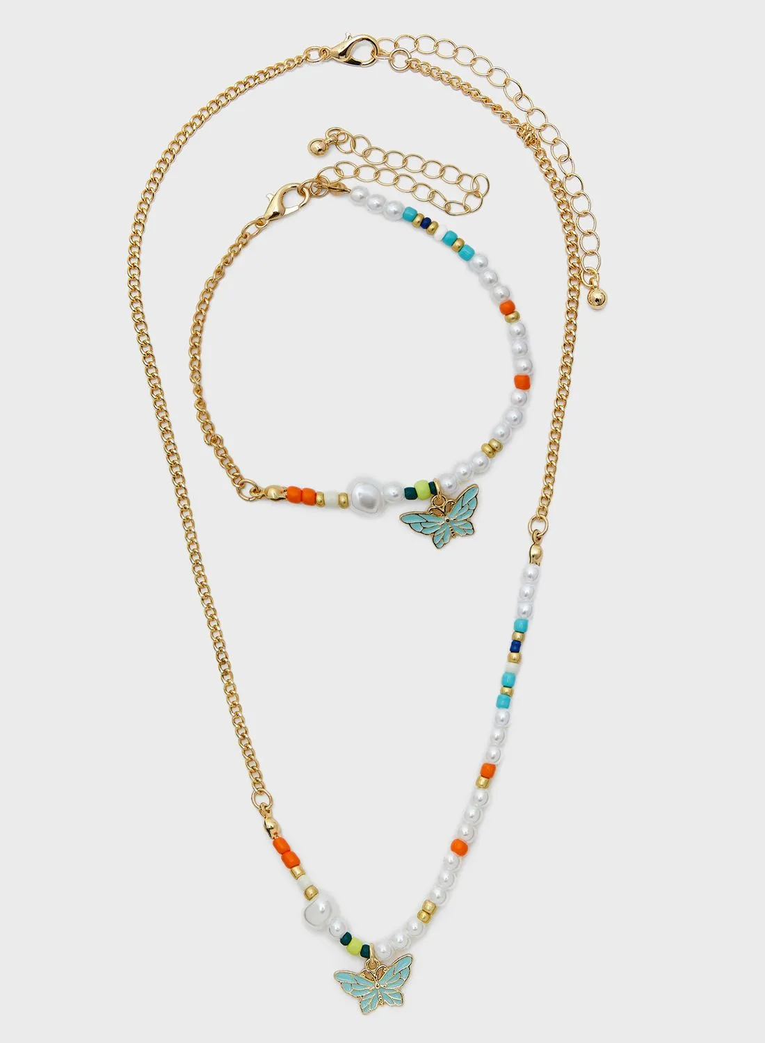 Ginger Butterfly Pendant Necklace & Bracelet Set