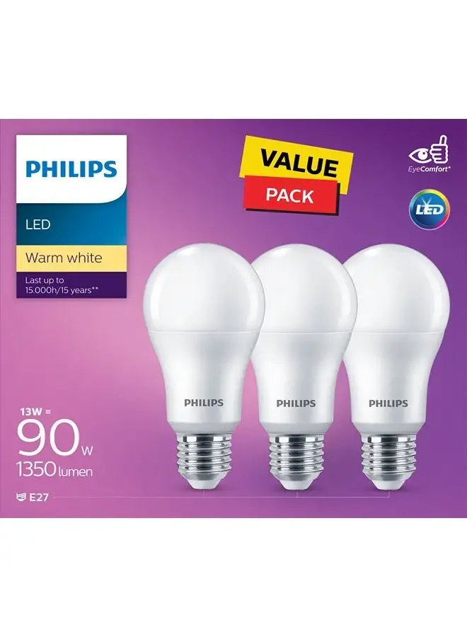 Philips 3 Pieces ESS Led Bulb 13W E27 Warm White 3000K 230V GEN5
