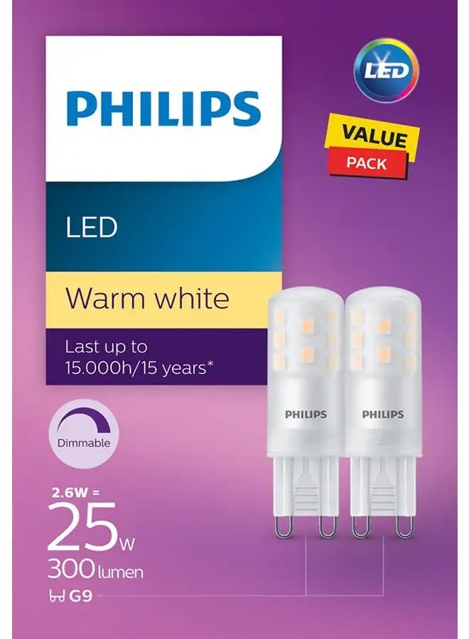 Philips 2-Piece Dimmable G9 LED Capsule Warm White