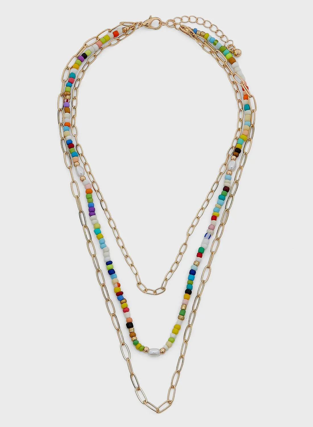 Ginger Beaded Layered Chain Necklace