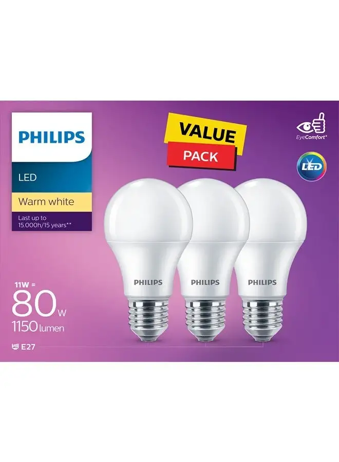 Philips 3 Pieces ESS Led Bulb 11W E27 Warm White 3000K 230V GEN5