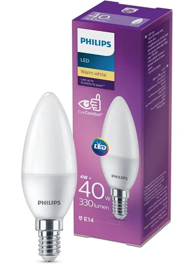 Philips 4-40W E14 B35 LED Candle Warm White