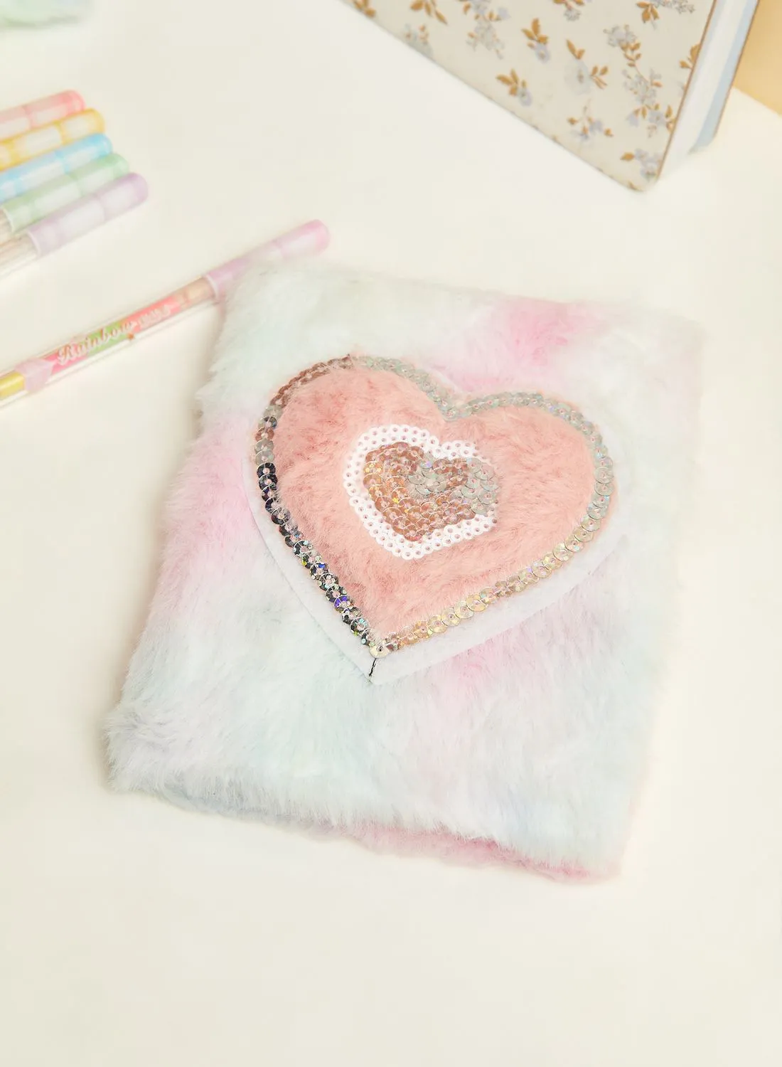 Pink Cactus Heart Printed Fluffy Notebook