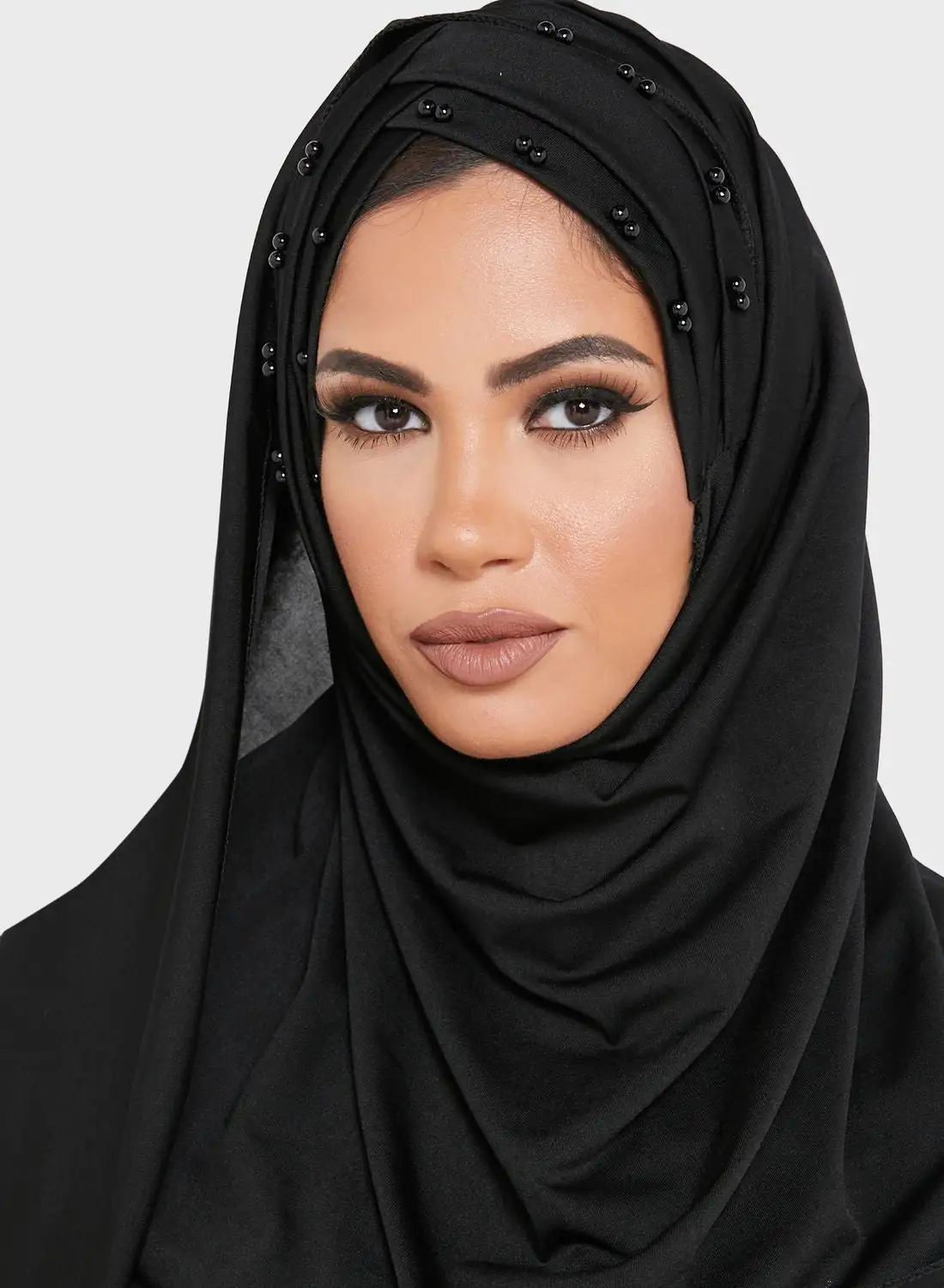 Khizana Pearl Beaded Crossover Front Hijab Headscarf