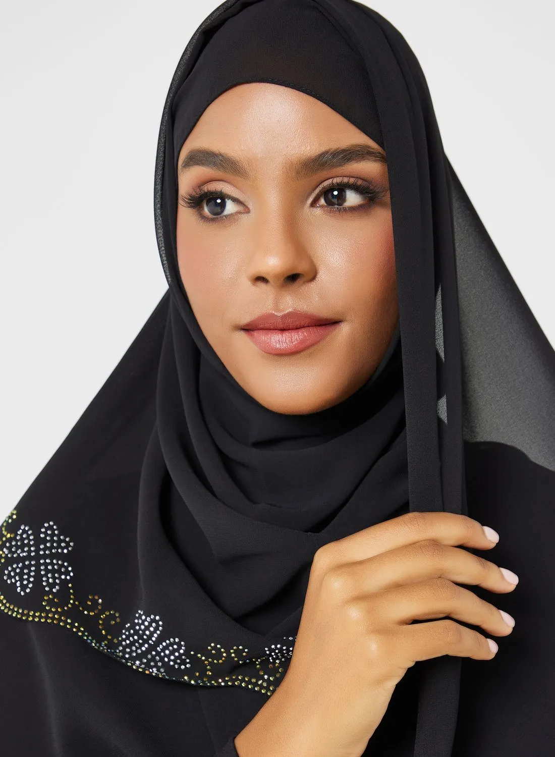 Khizana Floral Embellished Long Hijab Scarf