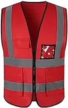 ECVV Reflective Safety Vest Bright Neon Color with 2 Inch Reflective Strips -Zipper Front Medium Free Size (Red)
