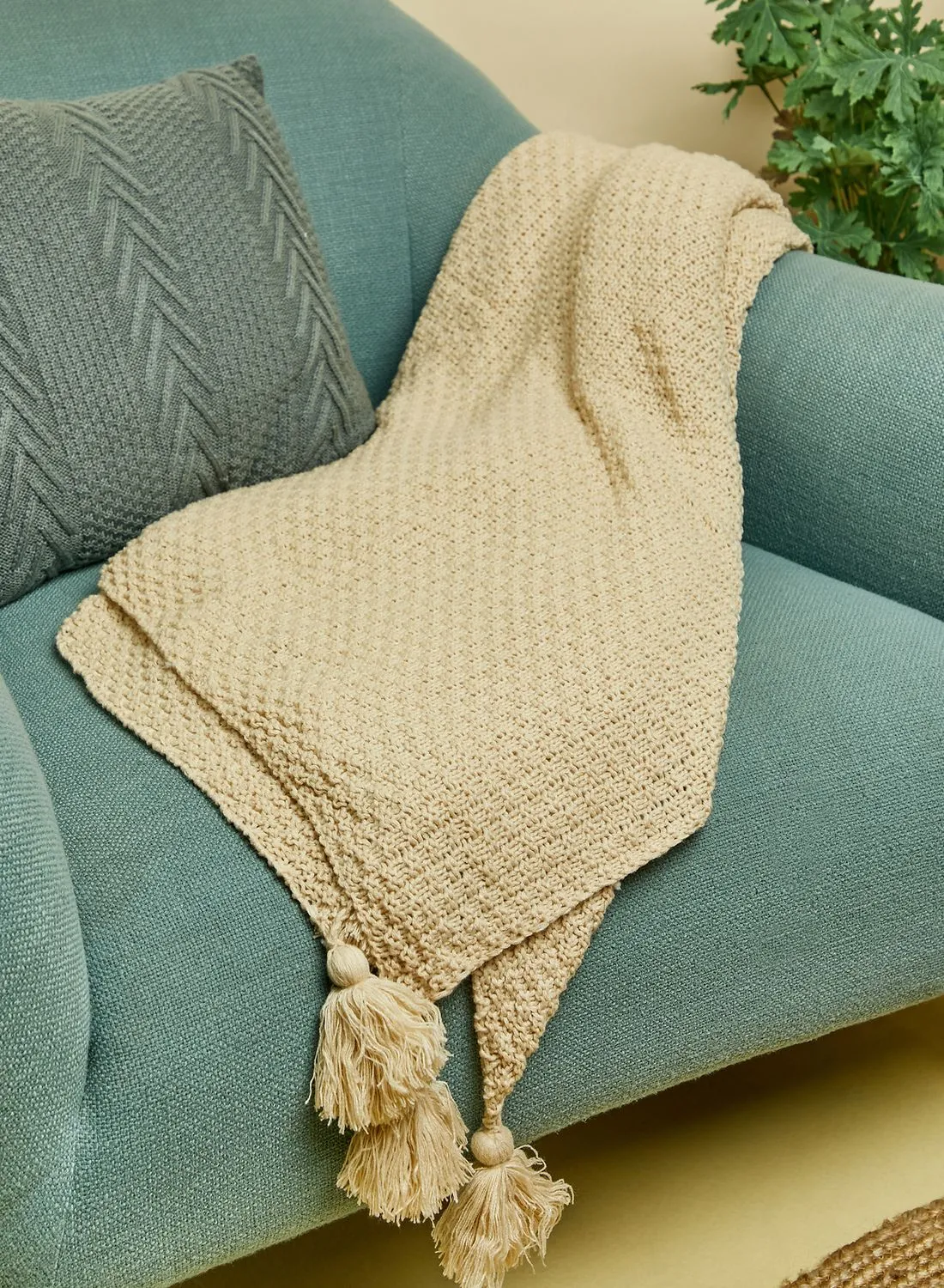 Noire Edit Beige Knitted Tassel Blanket 130X170Cm