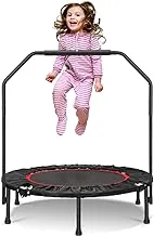 LUKDOF 40inch Foldable Mini Trampoline, Portable Indoor Trampoline with Removable Foam Handle+ Safety Pad Funny Sturdy Exercise Trampoline for Adults/Kids Fitness Cardio Training Workouts