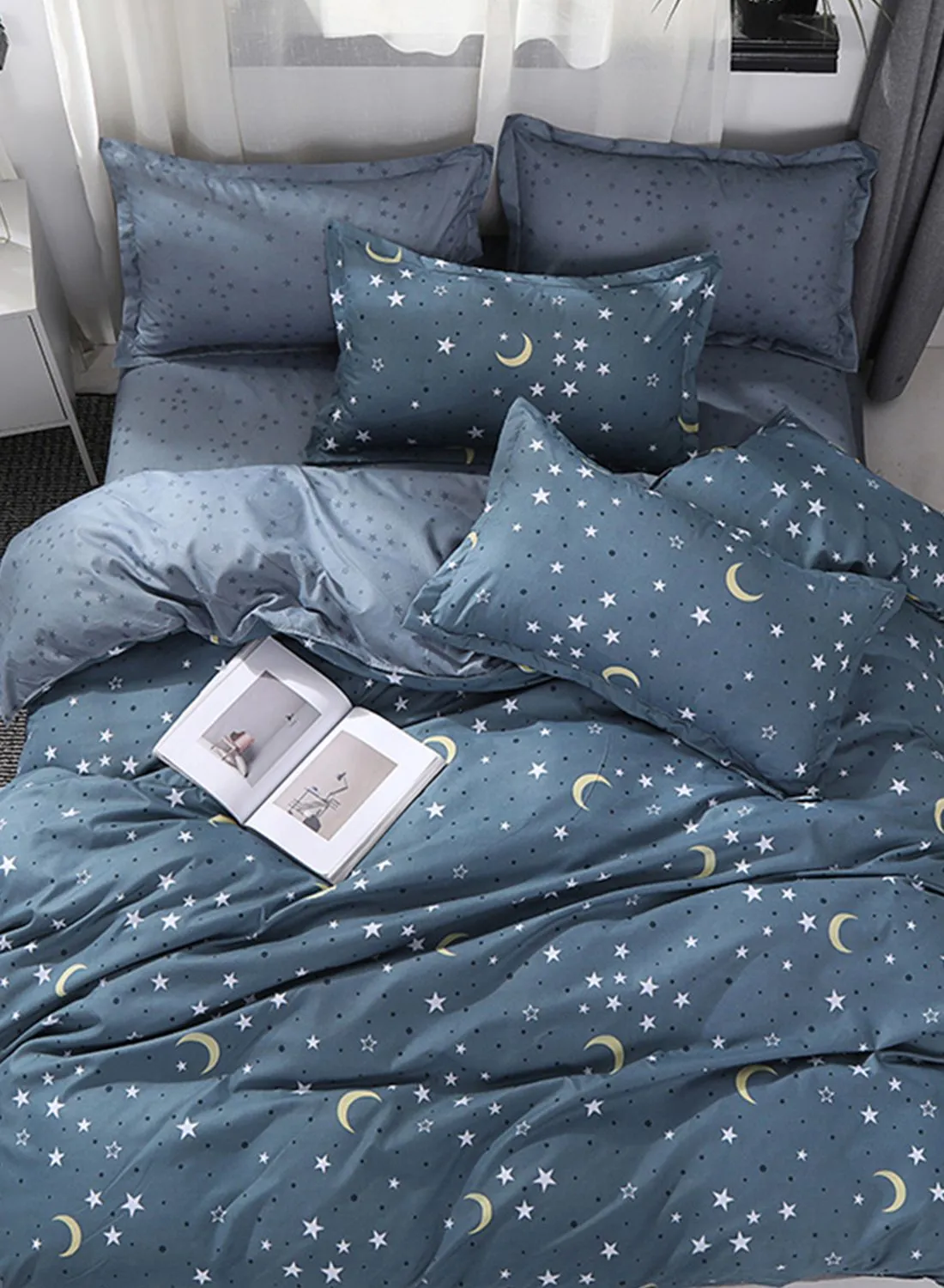 طقم سرير بطباعة نجوم وقمر صبار وردي - مزدوج 200 × 200 سم