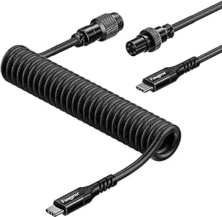Fasgear Coiled USB C Keyboard Cable, 1.8m Type C to Type C keyboard Cable with Metal Aviation Connector, 60W Fast Charging, Designed for USB-C Mechanical/Custom/DIY/Gaming Keyboard(Black)