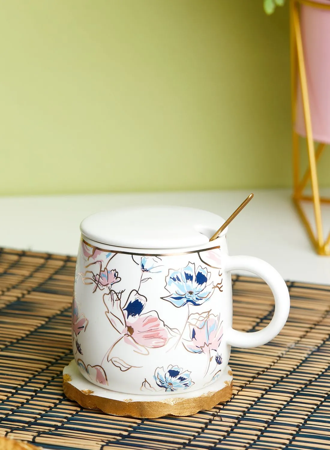 AURORA Floral Mug With Lid & Spoon