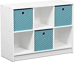 FURINNO Basic Bookcase Storage Shelves, White/Light Blue