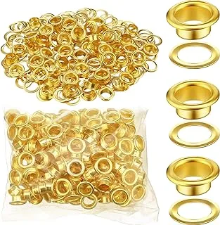 500 Pieces Grommet and 500 Pieces Washer Grommet Kit Finish Grommet Eyelet for Clothes Fabric Leather Tag Bag (Gold, 1/4 Inch)
