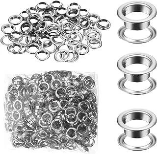 500 Pieces Grommet and 500 Pieces Washer Grommet Kit Nickel Finish Grommet Eyelet for Clothes Fabric Leather Tag Bag (Silver, 1/4 Inch)