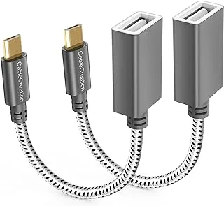 CableCreation [عبوة من قطعتين] كابل Micro USB 2.0 OTG مضفر أثناء التنقل، محول Micro USB ذكر إلى USB أنثى لهاتف Samsung أو الهواتف الذكية الأخرى مع وظيفة OTG، 6 بوصة/ألومنيوم رمادي فضائي