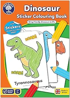 كتاب تلوين ملصقات الديناصورات من Orchard Toys - كتاب تلوين تعليمي - تلوين الديناصورات - 3 سنوات +