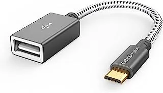 محول CableCreation USB إلى Micro USB 0.15 متر، USB 2.0 ذكر إلى أنثى لأجهزة USB Micro-B S7، محرك فلاش، ماوس، لوحة مفاتيح، وحدة تحكم في الألعاب، ألومنيوم رمادي فضائي