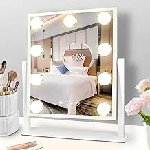 Vanity Mirror with Lights Hollywood Mirror Lighted Makeup Mirror with Dimmable&3 Color Modes Lights, 9 LED Bulbles with Detachable 10X Magnification Mirror Lighted Makeup Mirror