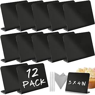 KASTWAVE 12 Pack Mini Chalkboard Signs with 3 Marker Pens and 1 Gray Cleaning Cloth Small Black Chalk Board Signs Erasable Rectangle Chalkboard for School Message Board Sign Wedding Birthday Party