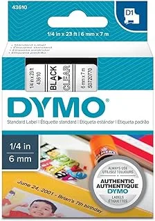 ملصقات DYMO D1، طباعة سوداء على شفاف، 6 مم × 7 م، ملصقات ذاتية اللصق لطابعات ملصقات LabelManager، أصلية