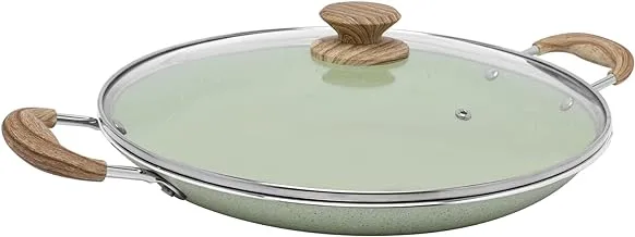 Trust Pro Non Stick Seafood Plate with Lid and 2 Layered Aluminium Coating, 45 cm, Green