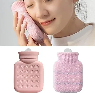 KASTWAVE Hot Water Bottle with Soft Cover, Small Lovely and Reusable Hot Water Bottles Hand Warmers Portable Removeable & Washable Knit Bottle Covers, Microwave Oven Heating Available (Pink)