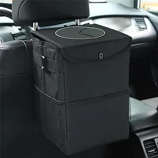 ECVV Car Trash Can with Lid, Automotive Trash Bin, Leak-Proof Back Seat Garbage Bag, Oxford Cloth Vehicle Container, Foldable Hanging Auto Organizer with Storage Pockets-Black