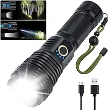 Brightest Led Flashlight, Usb Rechargeable Flashlights High Lumens, Powerful Flash Light Battery Powered, Waterproof Tactical Flashlight With Zoomable 5 Lighting Modes For Camping, Emergency, Police