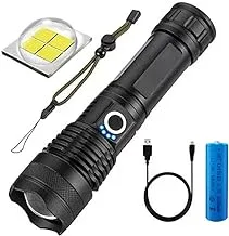 Rechargeable Led Flashlight High Lumens, 90000 High Lumens Tactical Flashlights, P70.2 LED Super Bright Flashlight with 26650 Batteries& USB, Zoomable, 3 Modes, Waterproof Flashlight for Emergencies
