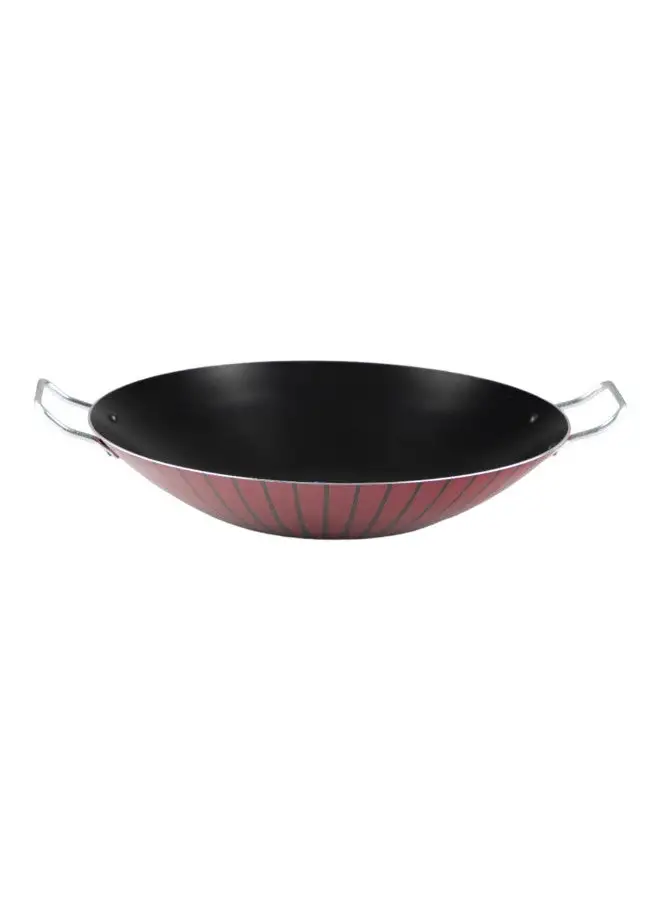 Bister Bister Classy Wok With 2 Side Handle  Aluminium Layered With Tefloan Coating 38Cm Dark Red`