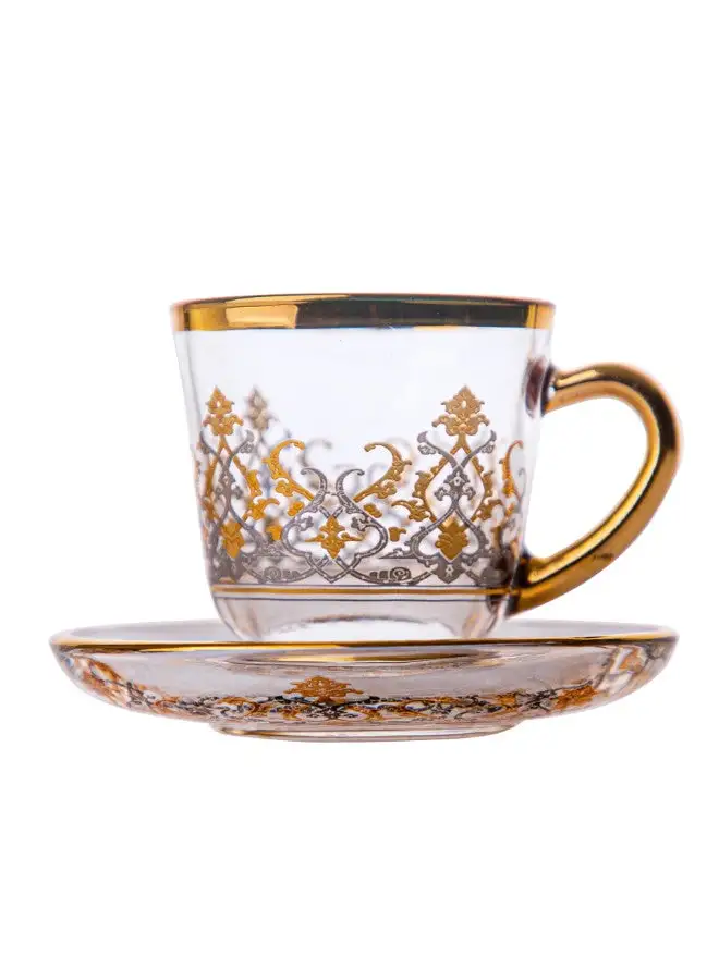 Soleter Soleter Set Of 6 Tea And Coffee Glass Cups And Saucers With Deluxe Machine Gold And Silver Design Tea Cup And Saucer And Gift Box  British Tea Cups Gold And Silver