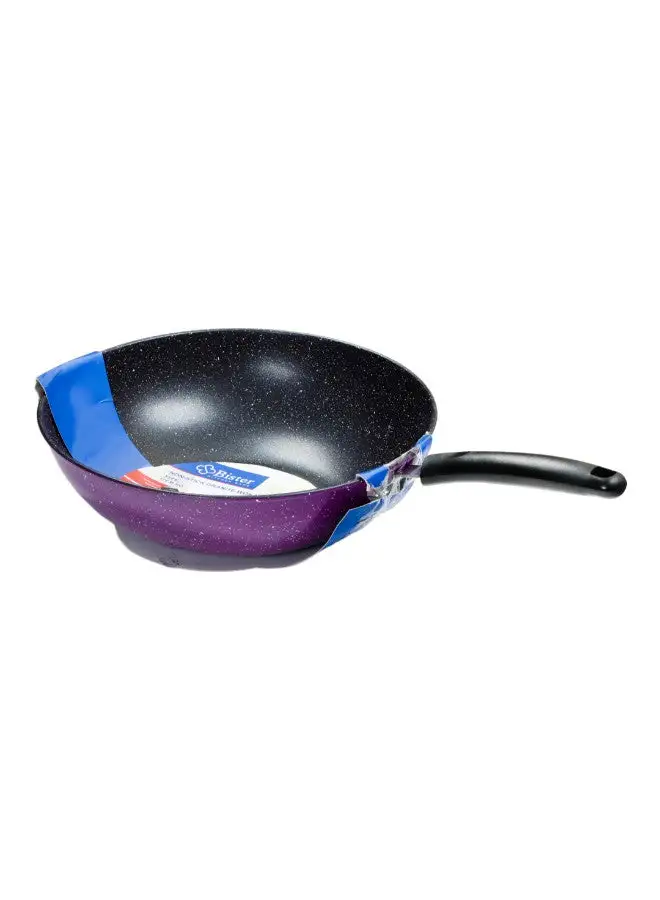 Bister Bister Non-Stick Granite Wok Pan With Long Backlite Handle  36Cm Black/Purple