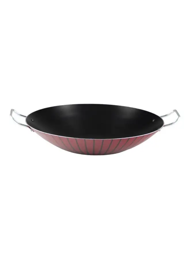 Bister Bister Classy Wok With 2 Side Handle  Aluminium Layered With Tefloan Coating 32Cm Dark Red