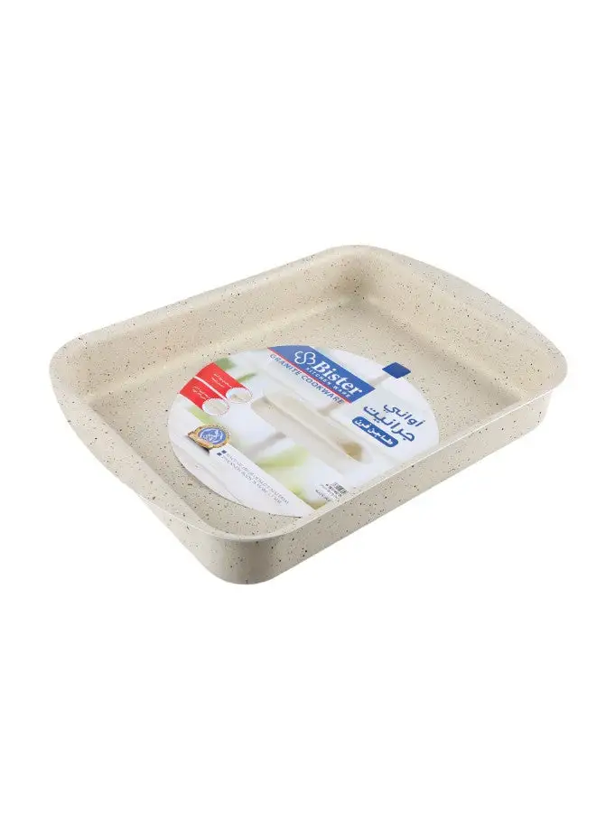 Bister Bister Granite Rectangle Obolong  Baking Oven Tray Nonstick With Flat Bottom Suitable For Oven Beige (35*6.2)