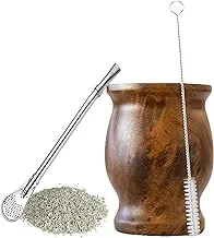 Yerba Mate Tea Cup, Stainless Steel Double Walled Easy Wash Household Insulation Cup, Mate Gourds for Yerba Mate Loose Leaf Drinking with Bombilla Straw, Wood Grain Color, 230 Ml