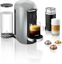 Nespresso Vertuo Plus Deluxe Coffee Machine, Silver, With Aerocino 3 Milk Frother