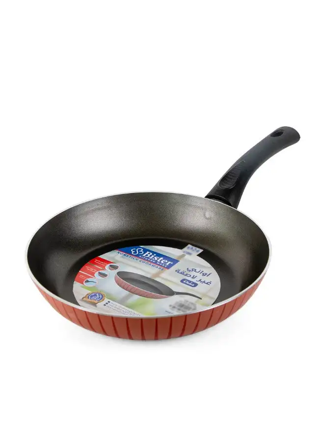Bister Frying Pan With Glass Lid Nonstick With Flat Bottom Suitable For Induction Cooker Halogon Oven And Gas Stove Black/Red 32 Cm